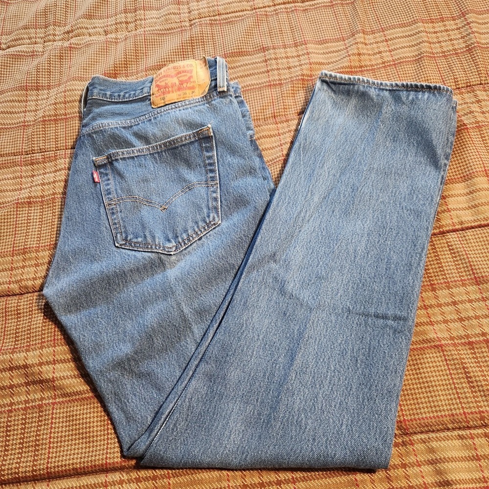 Levis 501 Jeans Men 36x36 Blue Medium Wash Button Fly Straight Leg Denim Red Tab
